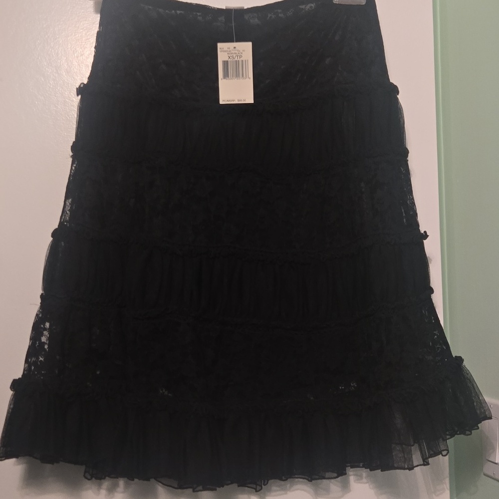 Guess Black Lace Tiered A-Line Skirt